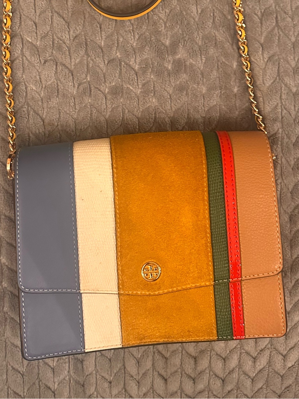 Tory Burch Robinson Balloon Stripe Bag Multicolor Suede & Leather Crossbody Bag
